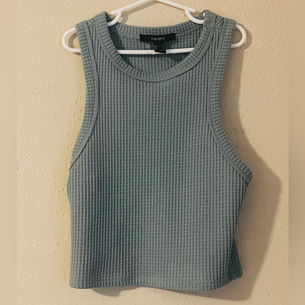 Forever 21 Sage Green Waffle Knit Cropped Tank